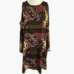 Beige ECI Cold Shoulder Bell Sleeve Jersey Printed Mini Dress